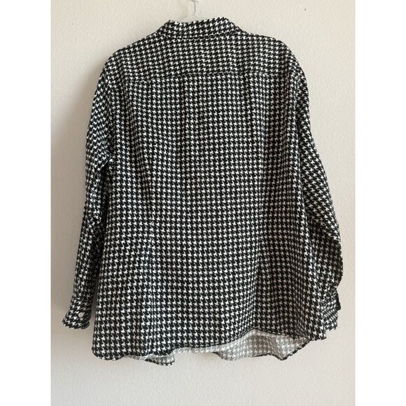 CHAPS No-Iron Button Down Black‎ White Houndstooth Contrast Cuffs Top Size 2X - Picture 6 of 10